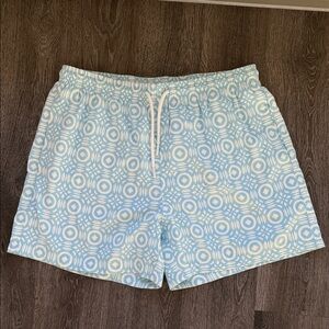 Zara Light Blue and White Swim Shorts
